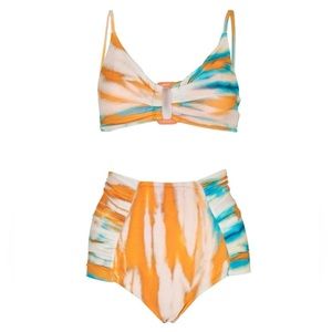 Silvia Tcherassi Bikini Swimsuit NWT Fern Top Hilaria Bottom Orange Turquoise XS